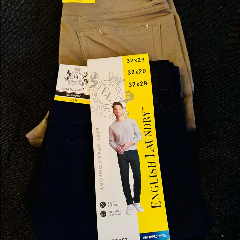 NWT English Laundry Men's Trousers - Navy Blue and Beige-Size 32x39
